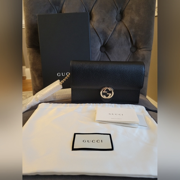 Authentic Gucci Interlocking G Bag Chain Wallet Crossbody + BOX - Picture 2 of 15